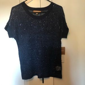 Ellen Tracy Navy Sequin Top Size S